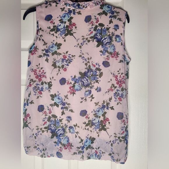 Whistles L Pink Floral Print Sleevless Lined SILK Ruffles Women’s Top Blouse - Picture 4 of 10